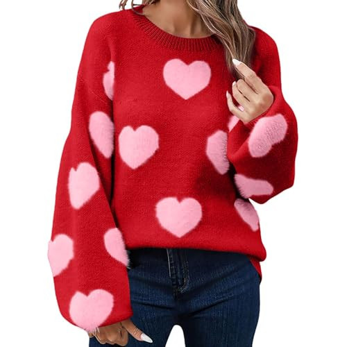 love sweater Valentines Sweater Women 2026 Heart Printed Soft Knit Sweaters, for Every Day Wear, Cozy and Stylish Small Red | Amazon (US)