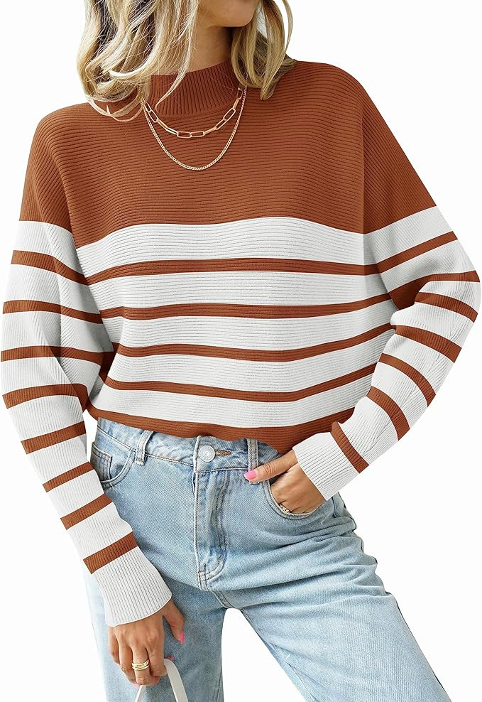 ZESICA Women's 2023 Fall Turtleneck Batwing Long Sleeve Ribbed Knit Casual Soft Pullover Sweater ... | Amazon (US)