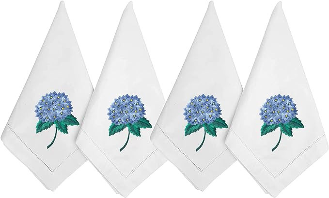 HCRAFT Embroidered Cotton Table Napkin, Cloth Napkins Set of 4 18"x18" Flower Hydrangea Napkin Sq... | Amazon (US)