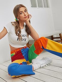 WDIRARA Women's Color Block Raw Hem High Waisted Jeans Straight Leg Denim Pants | Amazon (US)