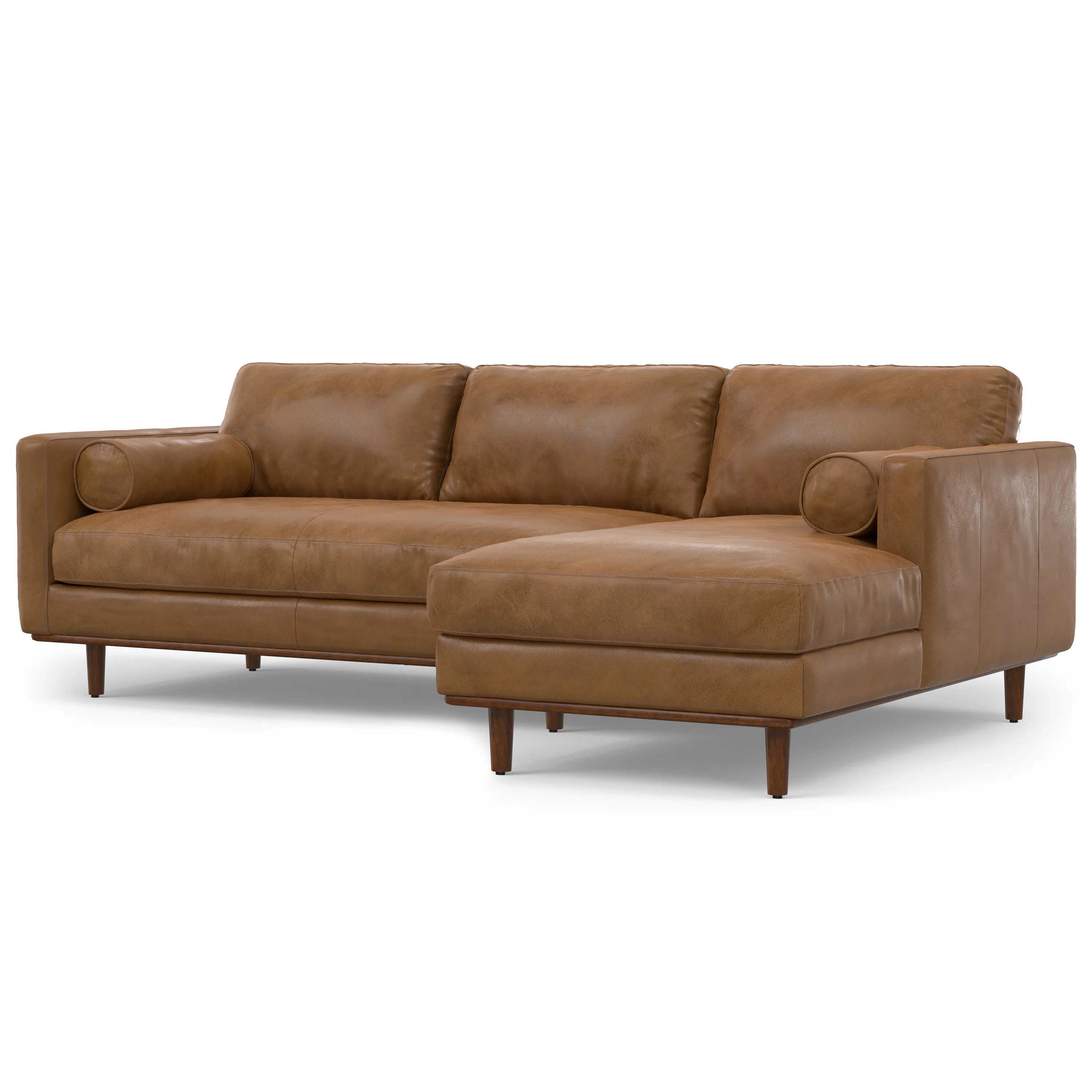 Morrison Mid Century Right Sectional 102 inch Wide Sofa Sectional in Caramel Brown Top Grain Genu... | Wayfair North America
