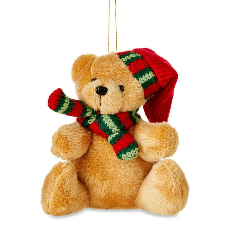 Red Knit Scarf Plush Bear Christmas Ornament, 4.25 in, Multicolor, by Holiday Time | Walmart (US)