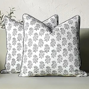 CPC 100% Cotton Throw Pillow Covers 20x20 Inch, Set of 2 Block Print Pattern Couch Pillow with Hi... | Amazon (US)