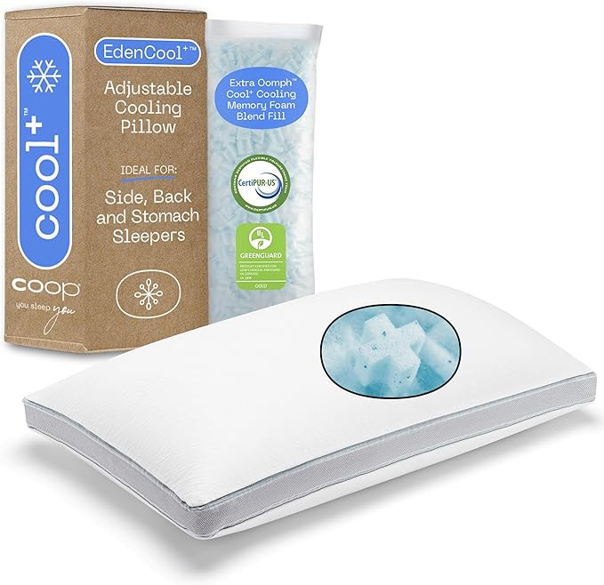 Coop Home Goods Cool+ Adjustable Pillow, Queen Size Plus Shaped Memory Foam Pillows with Cooling ... | Amazon (US)