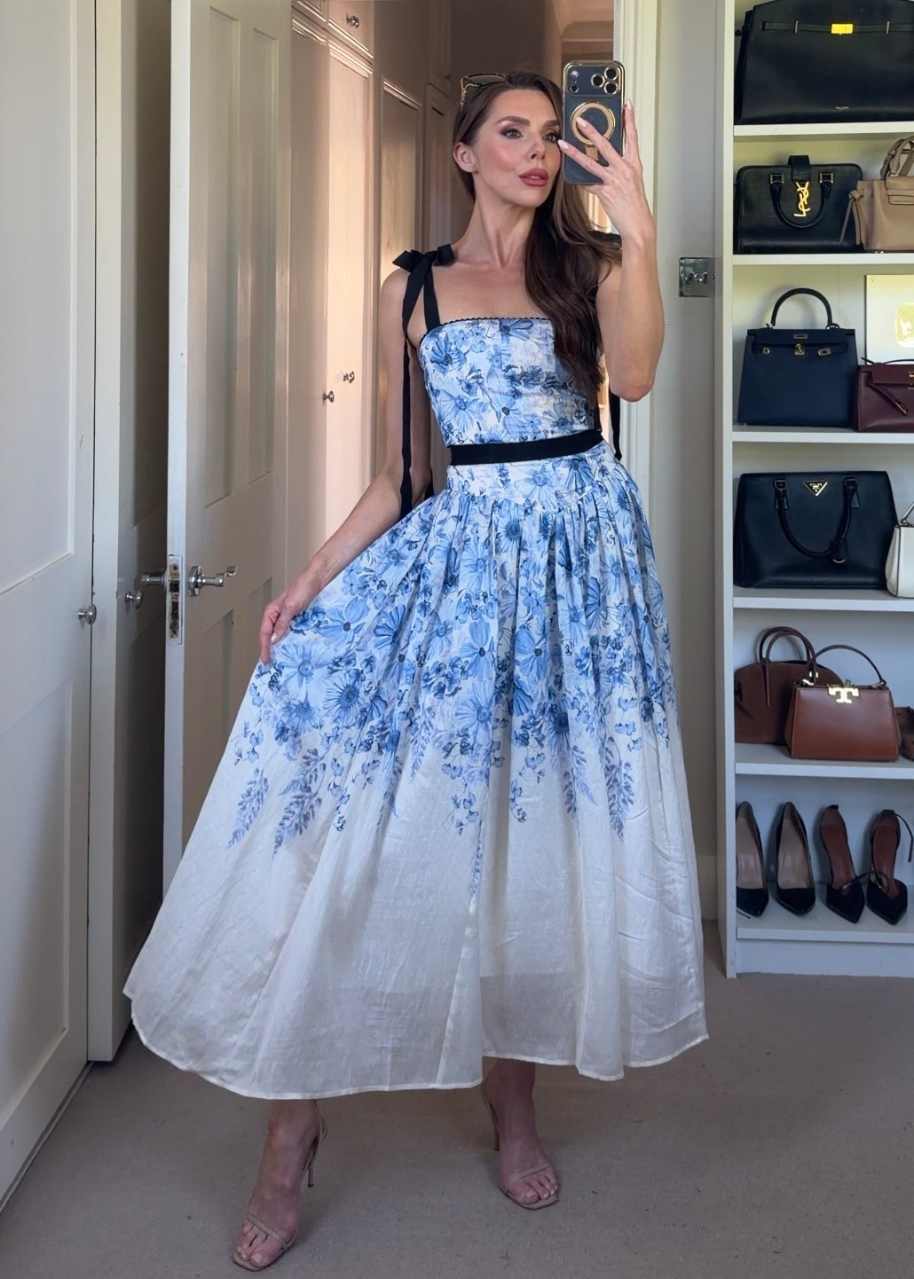 Soft blue summer dress from H&M with black detailing, bow sleeves and a removable belt, lightweight and flattering midi dress perfect for warm weather, casual day outfits and effortless everyday styling in the UK.

#LTKuk #LTKspring #LTKsummer