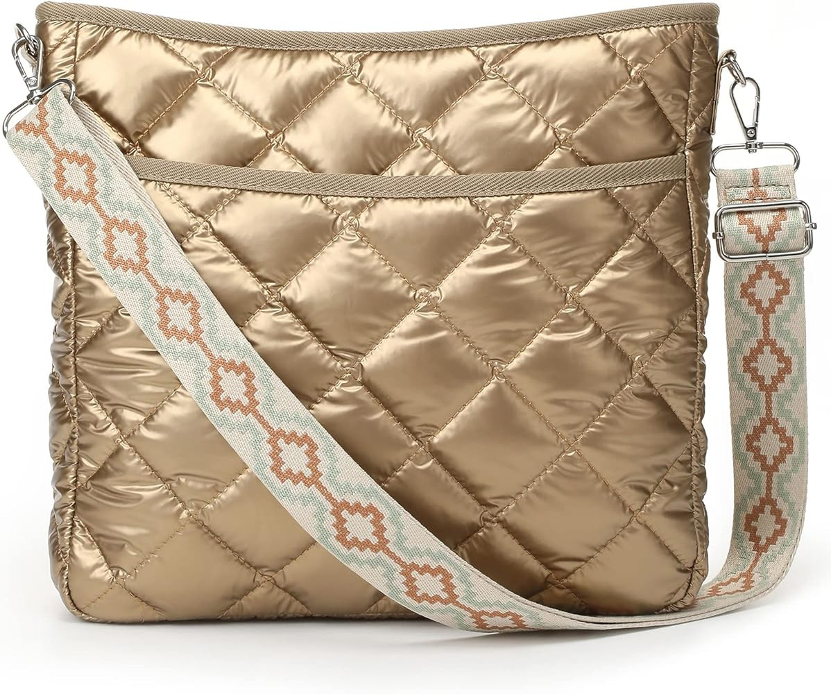 Quilted Crossbody Bag, Puffer Shoulder Bag, Tote Bag with Zipper, Fashion Cotton Quilted Ladies H... | Amazon (US)
