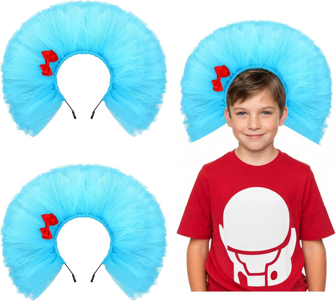 2 Pcs Dr Theme Blue Fluffy Tulle Headband with Red Bow Pompom Headwear for Party Cosplay Costume ... | Amazon (US)