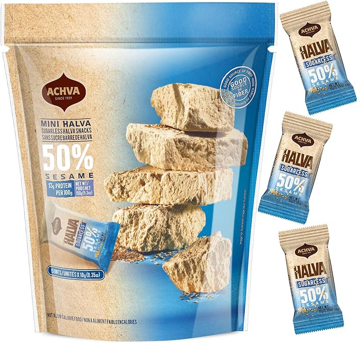 Halva Sugarless Tahini Bar Mini Snacks – Assortment of 15 Snack-Sized Vanilla Flavor Halvah– ... | Amazon (US)