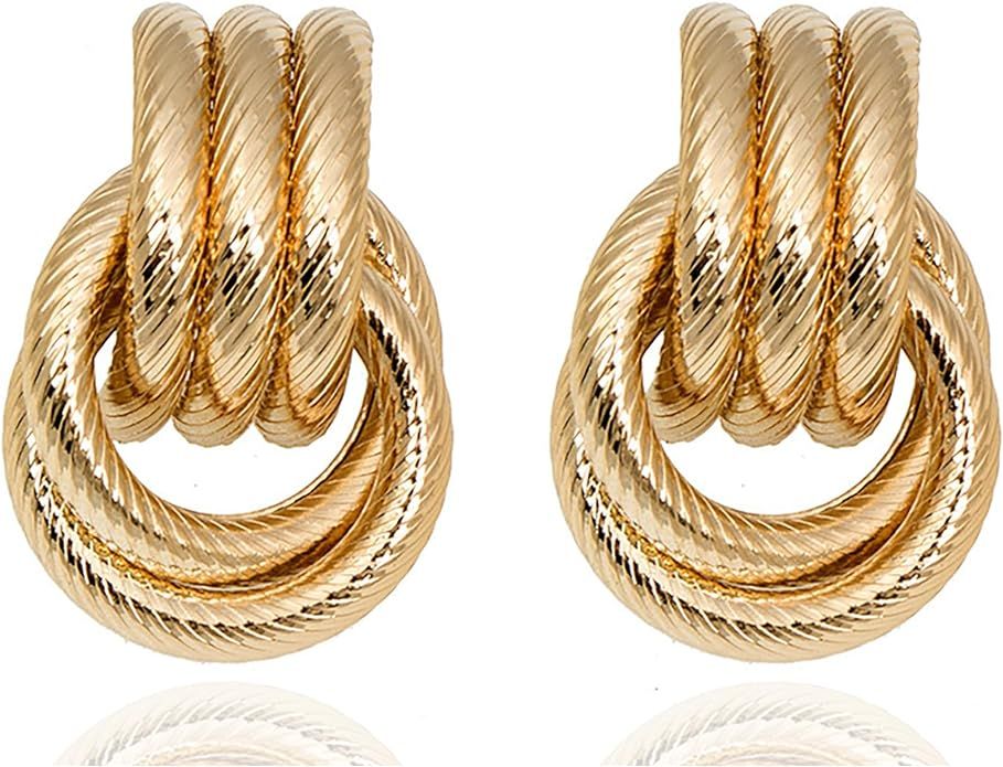 LKingel Gold Chunky Geometric Statement Earrings for Women Gold Hollow Tube Earrings Long Link Da... | Amazon (US)