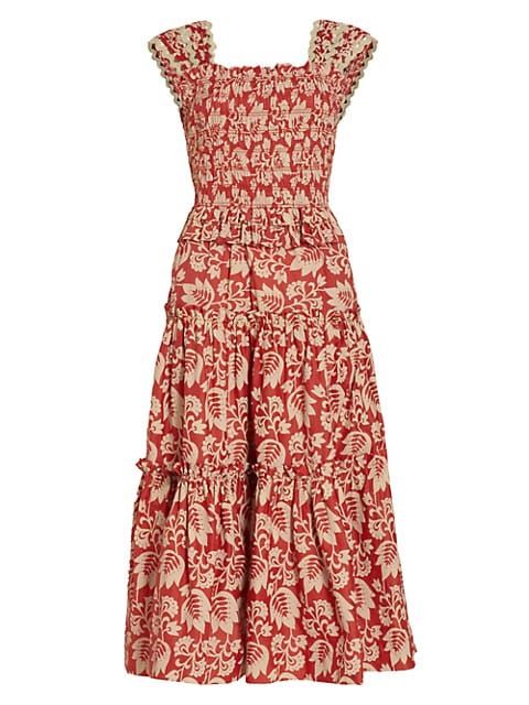 Linda Smocked Midi-Dress | Saks Fifth Avenue