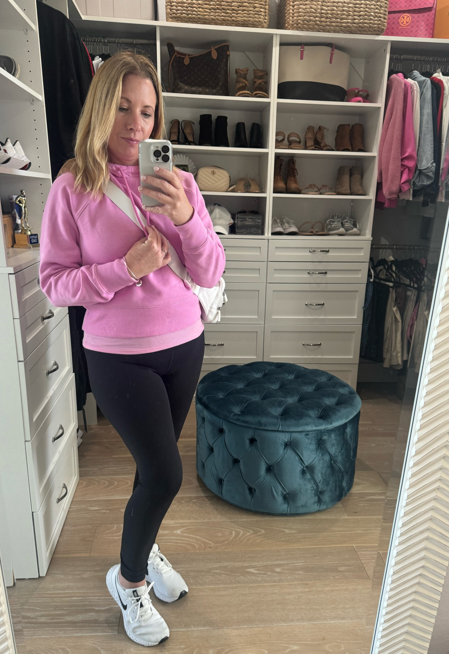 Mom on the run… pink hoodie lulu leggings, comfy sneakers and belt bag. HOC summer #hocsummer

#LTKover40 #LTKfindsunder50 #LTKSeasonal