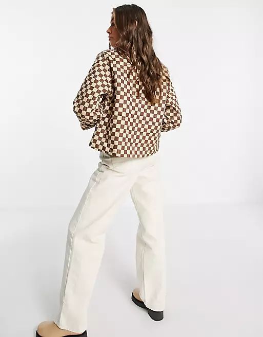 Monki Nicco cotton jacket in brown checkerboard print | ASOS (Global)