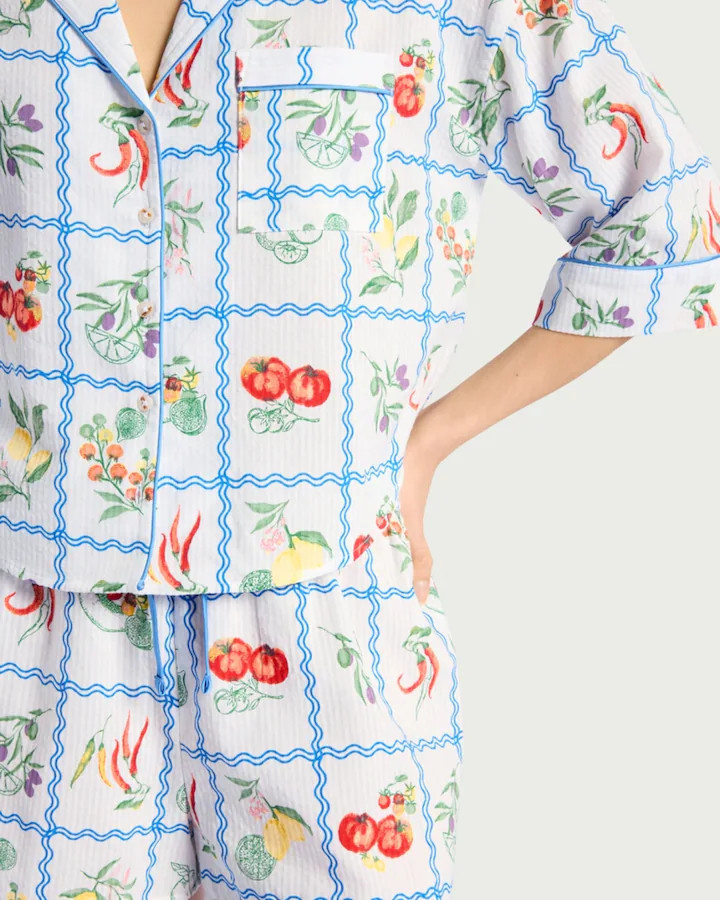F&F Pure Cotton Fruit Print Pyjama Set in Multi White | Tesco F&F