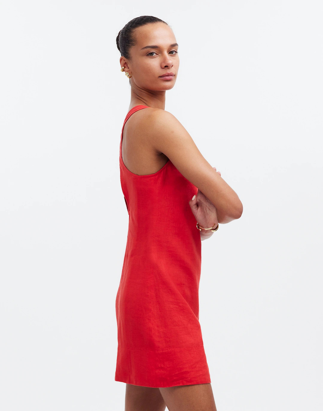 Cross-Back A-Line Mini Dress in Linen | Madewell
