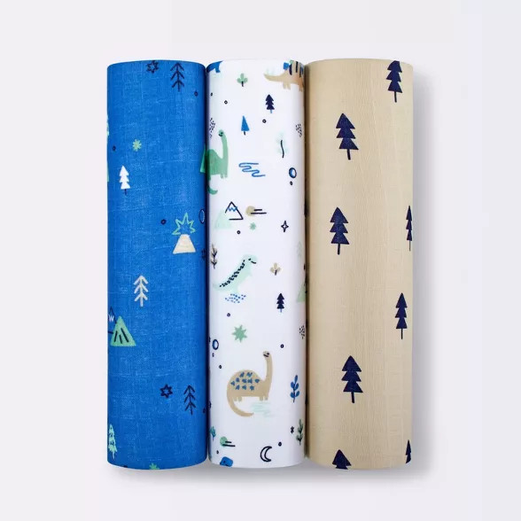 Muslin Swaddle Blanket Dinos Cool 3pk - Cloud Island™ Green/Blue | Target
