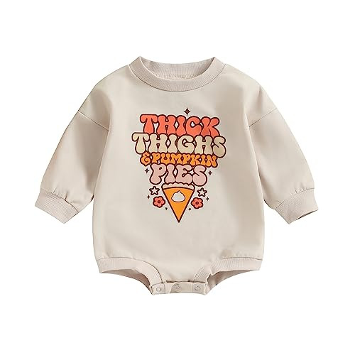 Ayalinggo Thanksgiving Baby Outfit Newborn Boys Girls Thick Thighs Pumpkin Pie Sweatshirt Romper Halloween Onesie Clothes Romper Thick Pies 12-18 Months | Amazon (US)