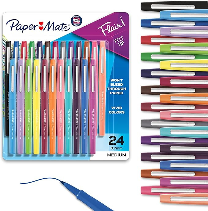 Paper Mate Felt Tip Pens, Flair Marker Pens, Medium Point, Assorted, 24 Count - Home, Office, Bac... | Amazon (US)