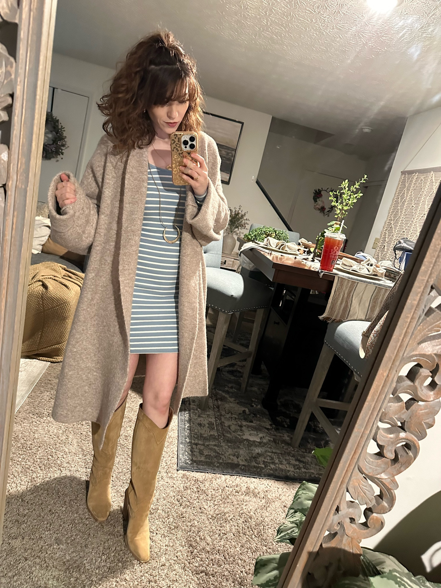 Winter outfit! Dress is great to dress up or dress down! Cardigan is so cozy too! Wearing XS. I’m 5’1 for reference! 

#LTKworkwear #LTKstyletip #LTKfindsunder100