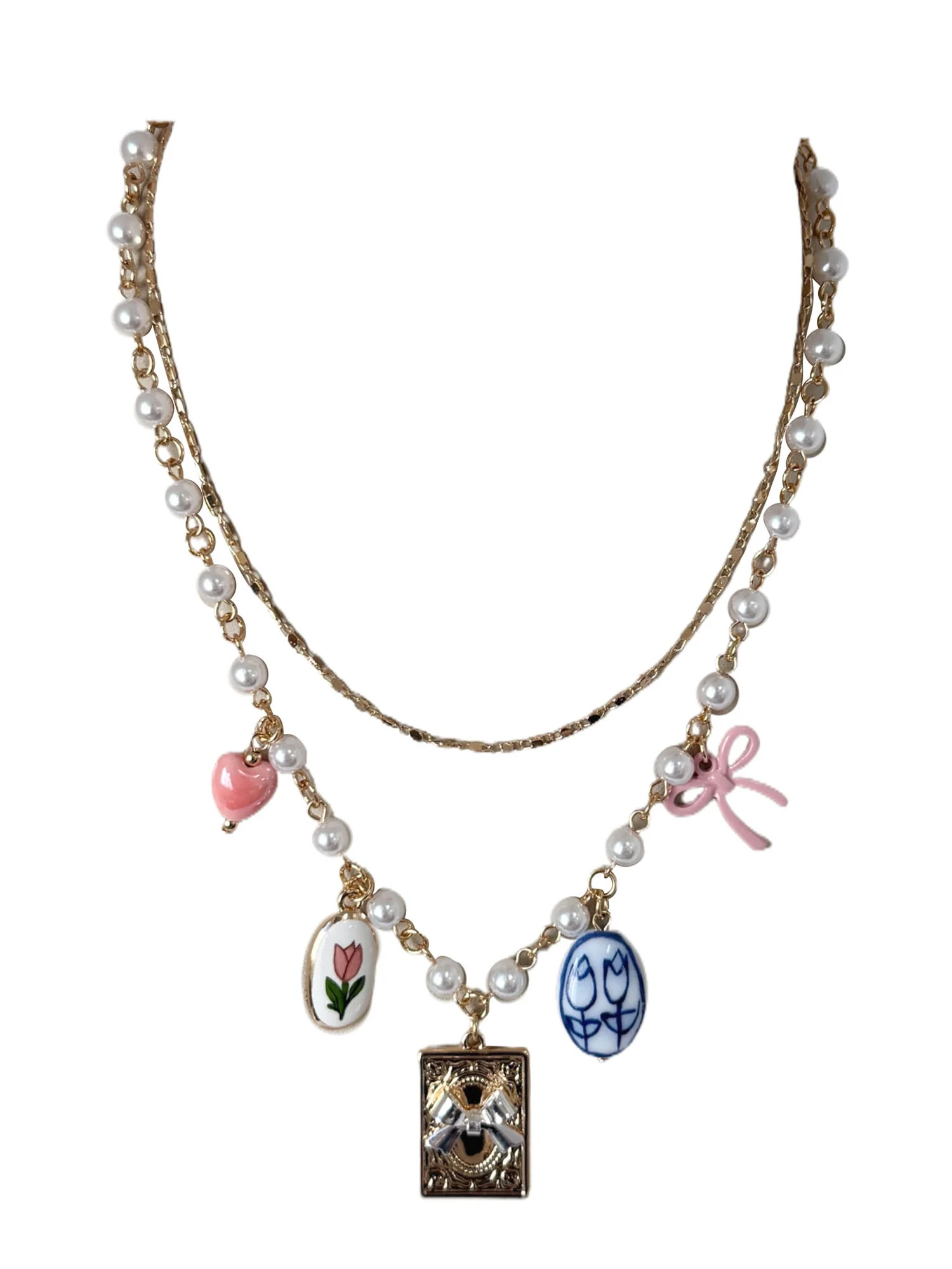 No Boundaries Multicolor Two Layer Mixed Icon Necklace for Female Adults and Teens | Walmart (US)