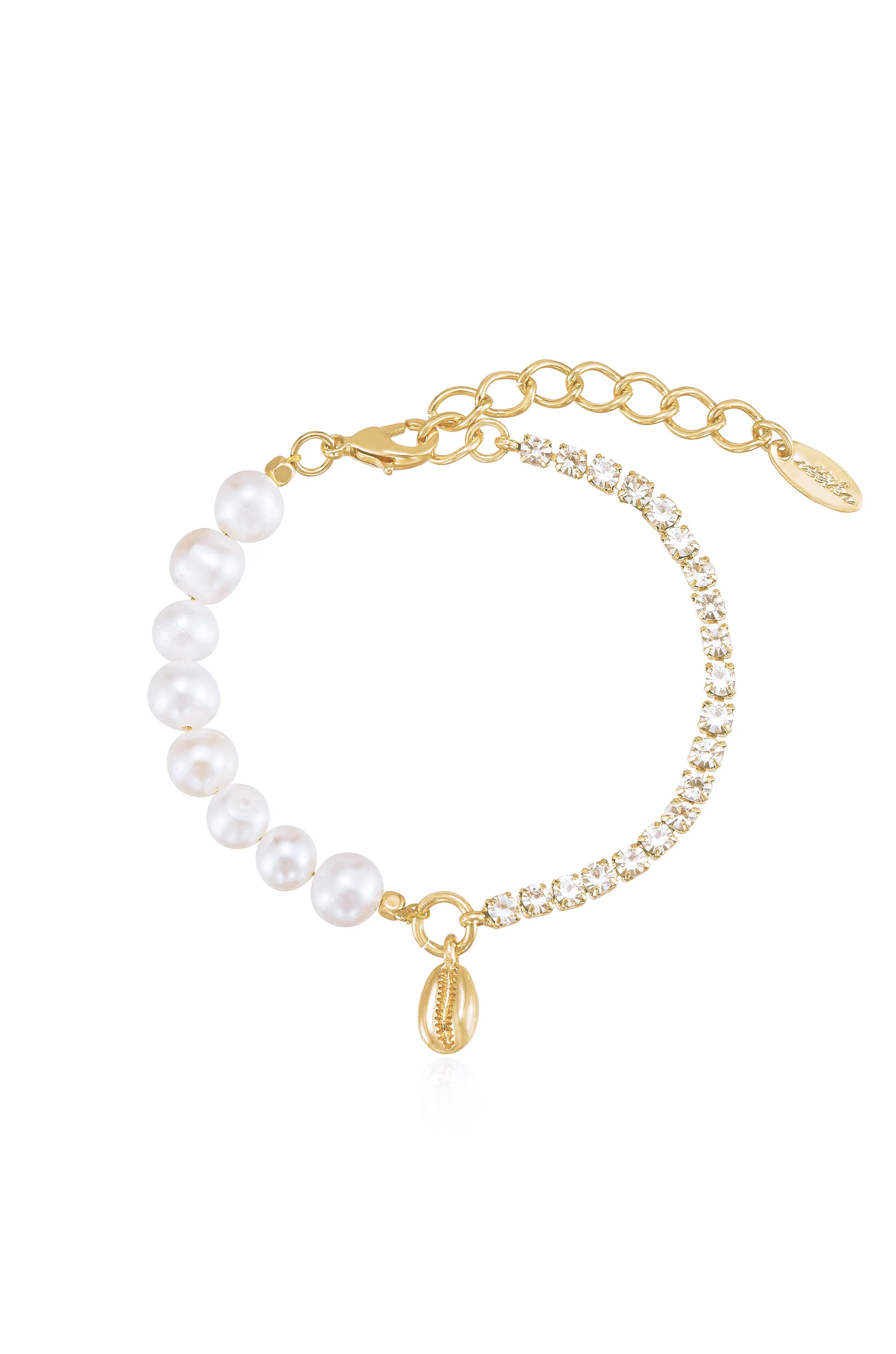 Pearl and Crystal Shell Bracelet | Ettika