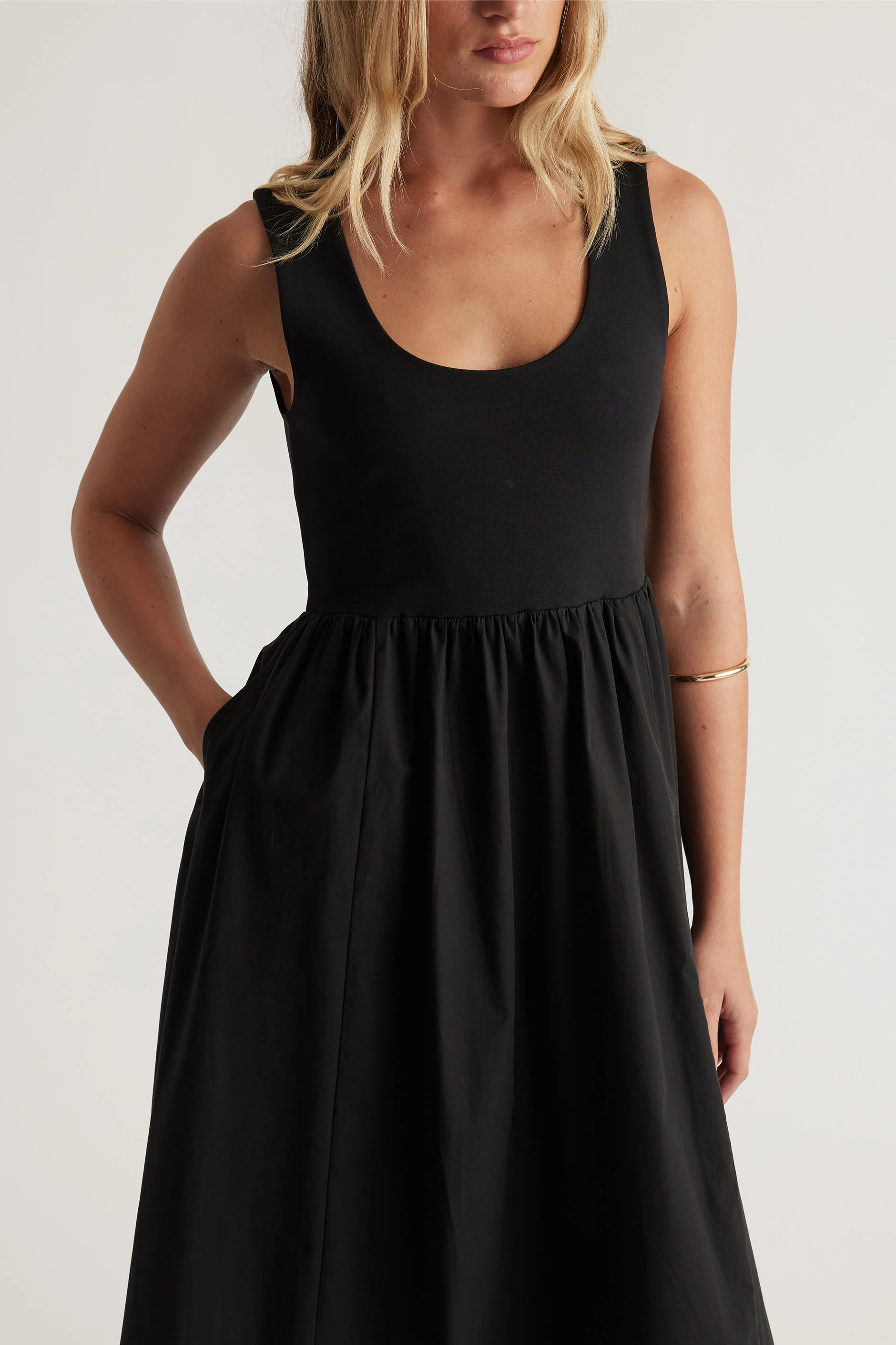 Lucie Spliced Midi Dress - Black | DECJUBA