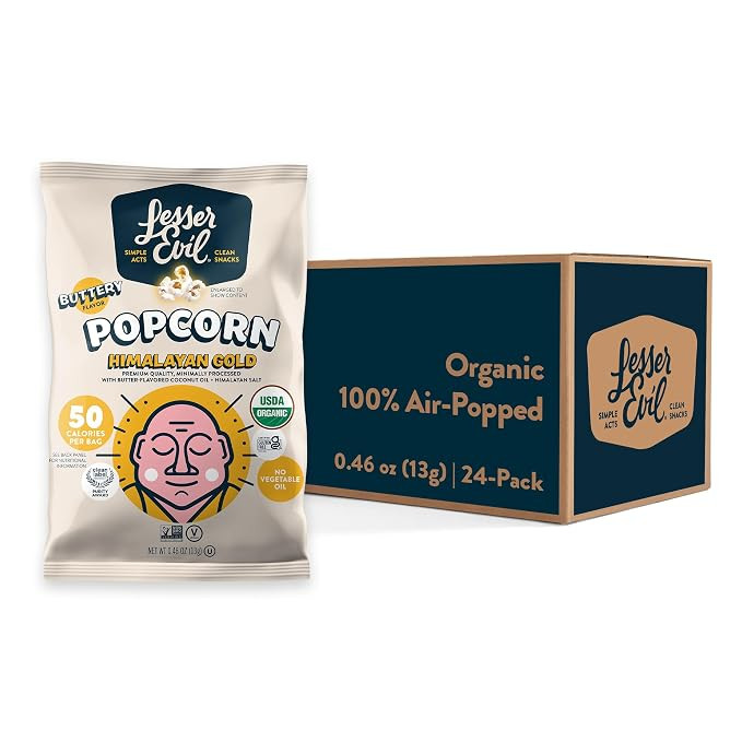 LesserEvil Himalayan Gold Salt Organic Popcorn, Premium Quality, Minimally Processed, No Vegetabl... | Amazon (US)