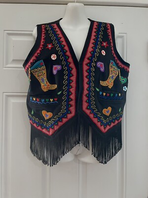 Vintage JouJou western Vest Womens boots cowboy embroidered beaded fringe M  | eBay | eBay US