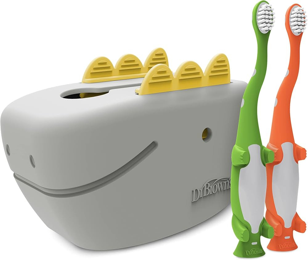 Dr. Brown's Baby and Toddler Toothbrush, Green and Orange Dinosaur 2-Pack, 1-4 Years, and CleanUp... | Amazon (US)