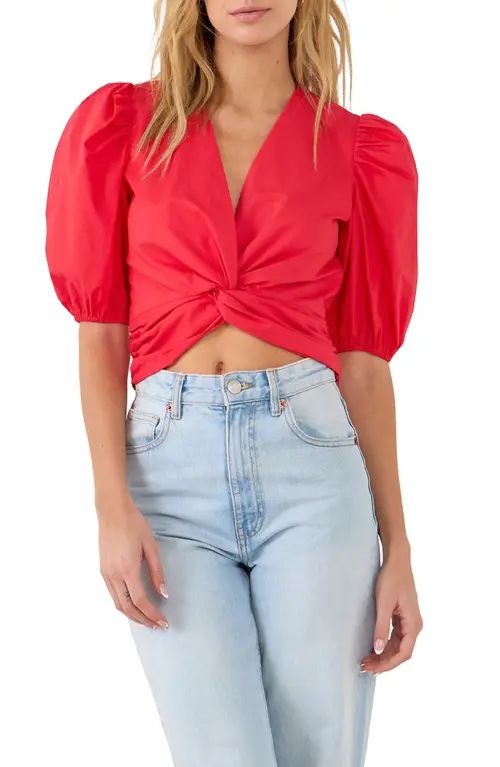 English Factory Puff Sleeve Crop Top in Red at Nordstrom, Size X-Small | Nordstrom