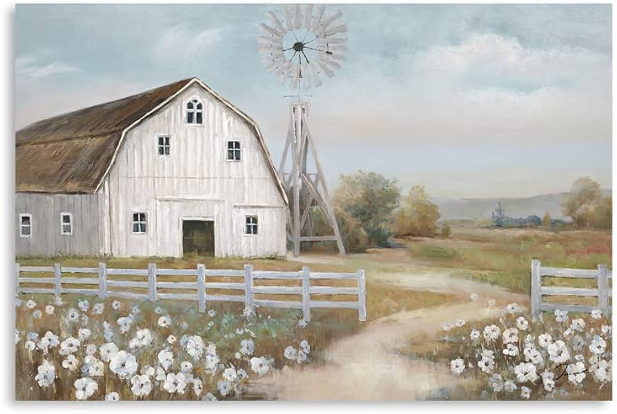 Barn Prints Farmhouse Old Barn Wall Art Barn Painting Barn and Flowers Wall Decor Rustic Bedroom ... | Amazon (US)