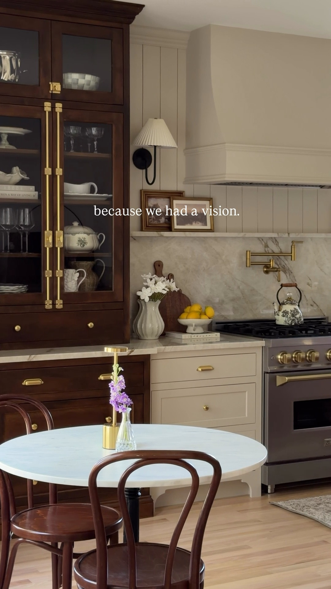 Our dream kitchen! Stain is Dark Walnut by Verathane and cabinet color is Accessible Beige by Sherwin Williams