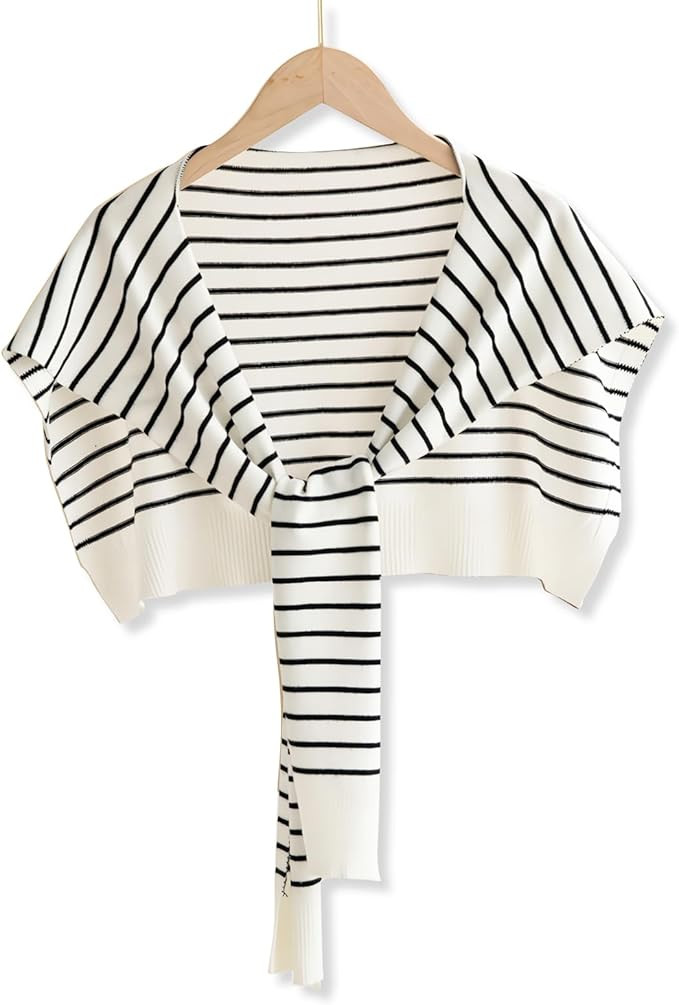 Wool Knitted Small Shawl For Women Long Sleeves Knotted Classic Stripe Pattern Decorative Shawl W... | Amazon (US)