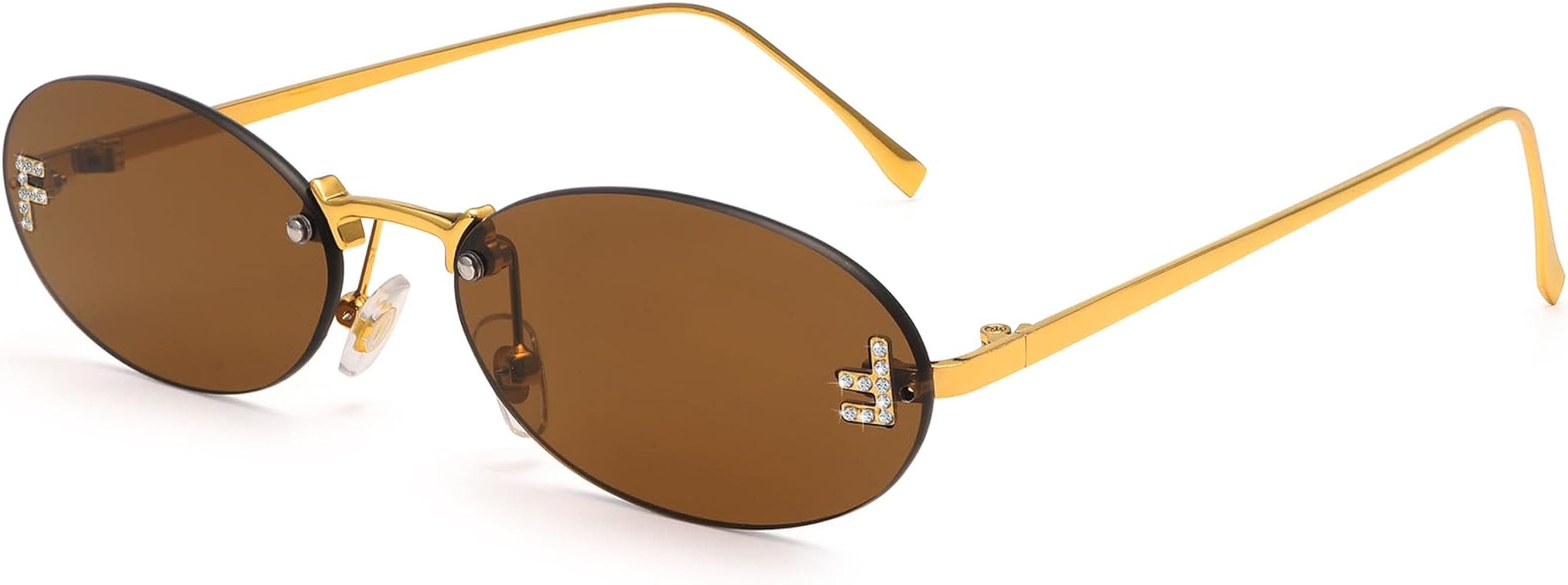 Dollger Trendy Rimless Oval Sunglasses Women Men Retro Y2K Glasses Small Diamond Frame 90s Metal ... | Amazon (US)