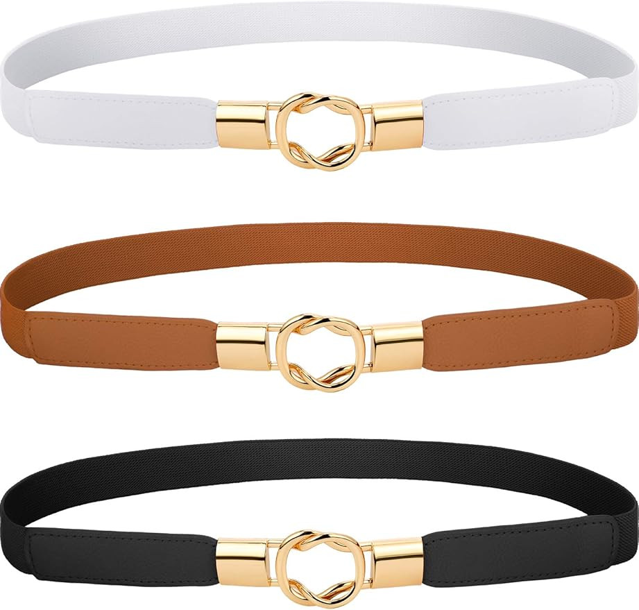 Blulu 3 Pcs Women Skinny Waist Belt Elastic Stretch Thin Belt for Dresses Jeans Western Elastic W... | Amazon (US)