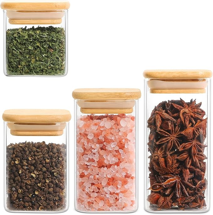 ComSaf Spice Jar with Bamboo Lid Sample Set, Glass Spice Jars Sample Sack, include 4oz, 6oz, 8oz,... | Amazon (US)
