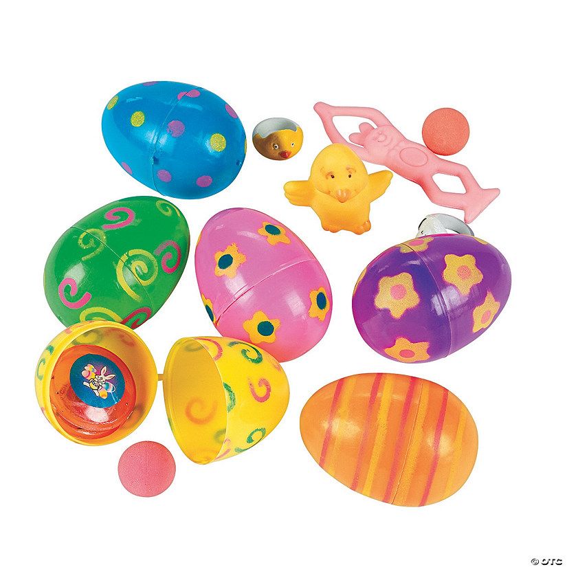 2 1/4" Bright Patterned Toy-Filled Plastic Easter Eggs - 24 Pc. | Oriental Trading Company