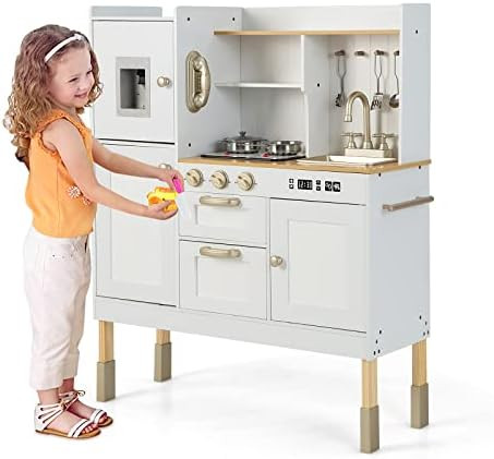 INFANS Kid Kitchen Playset, Toddler Wooden Pretend Cooking Set with Realistic Light & Sound, Stov... | Amazon (US)