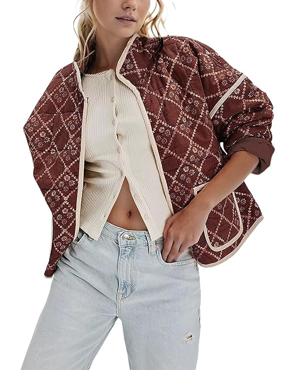 Omoone Women's Cropped Quilted Jacket Floral Printed LightWeight Padded Puffer Cardigan Coat Outw... | Amazon (US)