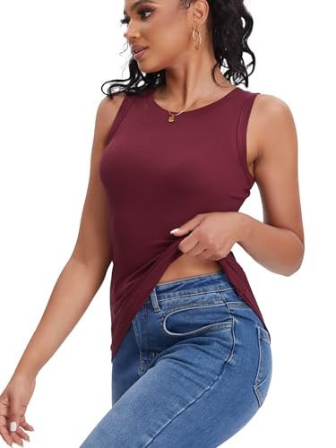 Burgundy Tank Tops for Women Ribbed Basic Trendy Stretchy Lightweight Summer Tops(Burgundy X-Large) | Amazon (US)