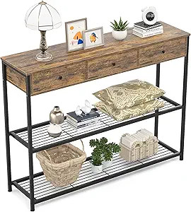 Ecoprsio Console Table with 3 Drawers, 47'' Industrial Sofa Table Entryway Table Narrow Long with... | Amazon (US)