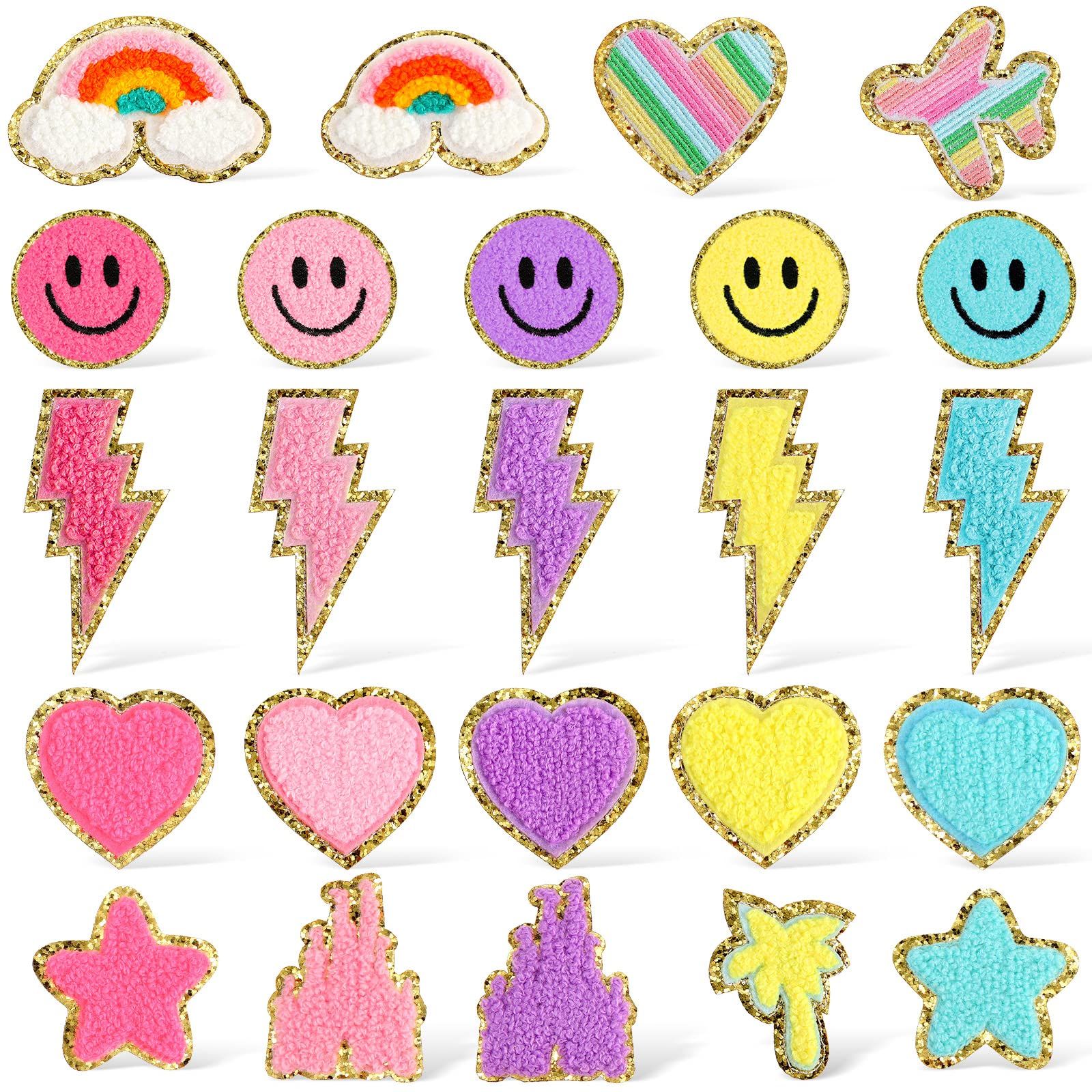 Yilloog 24 Pcs Chenille Patches Cute Iron on Patches Rainbow Heart Smile Face Castle Anchor Star ... | Amazon (US)