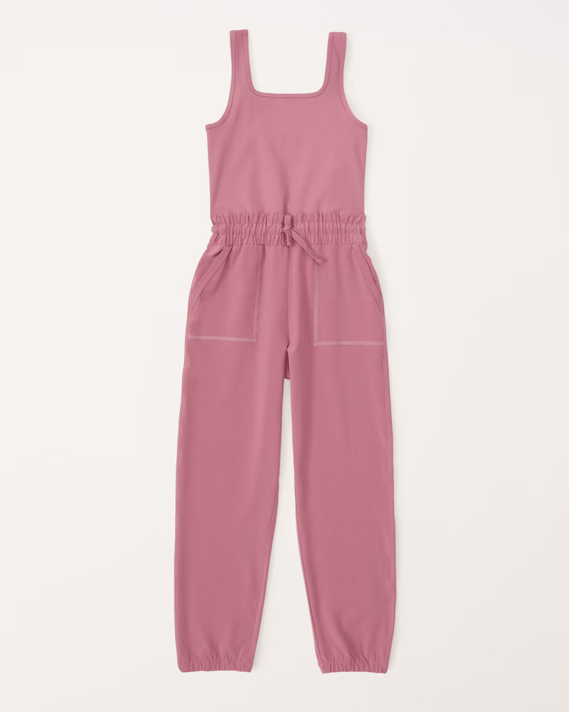 traveler mixed fabric parachute jumpsuit | Abercrombie & Fitch (US)