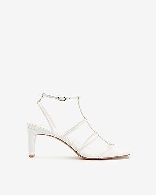 Square Toe Strappy Block Heel Sandals White Women's 7.5 | Express