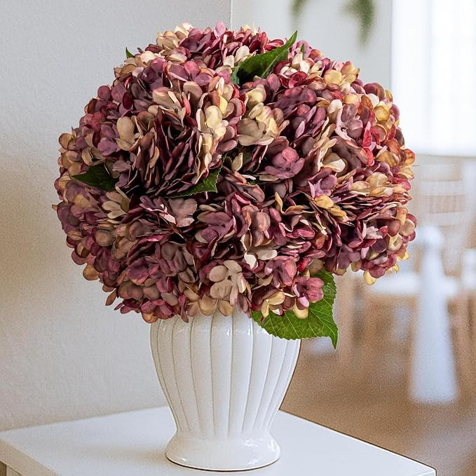 10 Pcs Faux Silk Hydrangea with Stems - Fall Hydrangeas Artificial Flowers Silk Flower Fall Winte... | Amazon (US)
