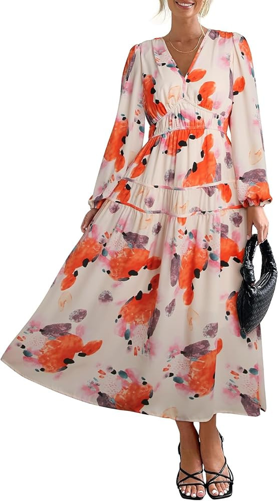 BLENCOT Women's Long Sleeve Boho Print Maxi Dress       
Material: Polyester | Amazon (US)