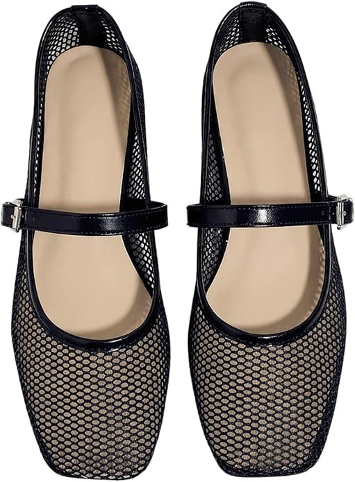 Milumia Leopard Mesh Ballet Flats for Women，Comfortable Dressy Square Closed Toe Maryjane Flat ... | Amazon (US)