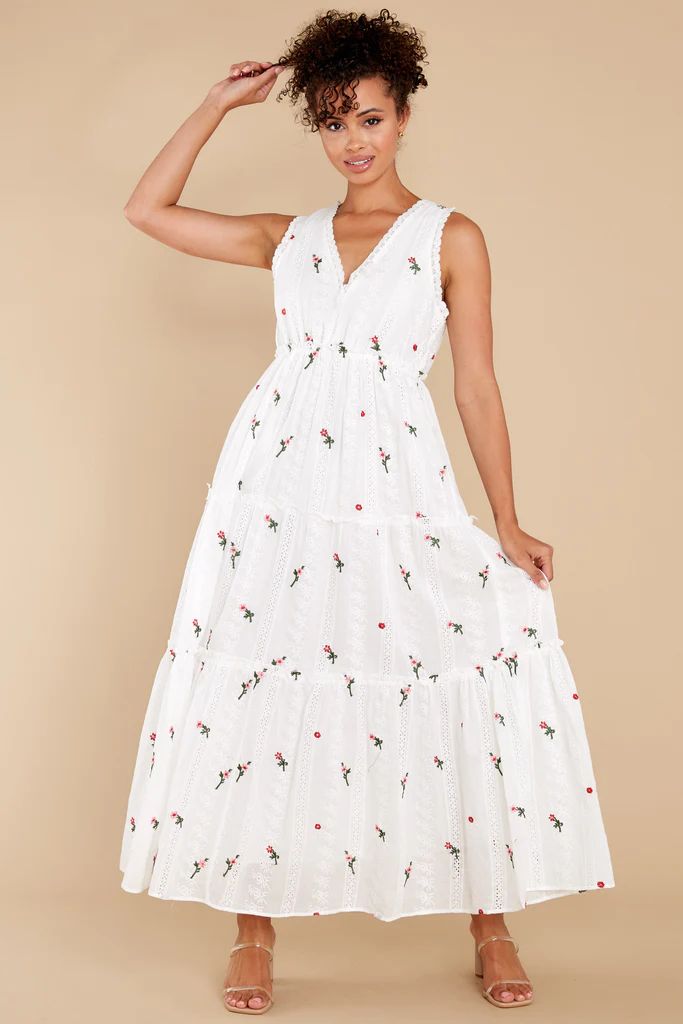 Eternal Feeling White Floral Embroidered Eyelet Dress | Red Dress 