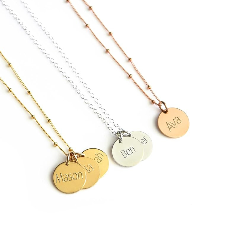 Personalized Engraved Name Necklace, Kid's Name Necklace for Mom, Dainty Initial Letter Disk | Amazon (US)