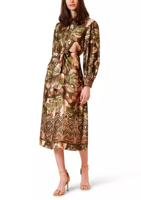Women's Long Sleeve Printed Satin Maxi Dress | Belk