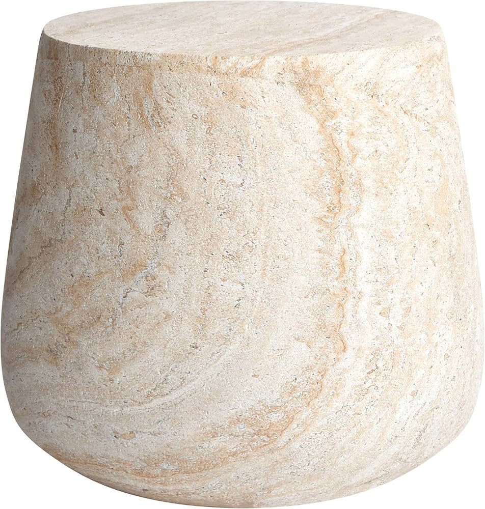 Empire Art Direct Barrel Travertine Stone Finish Italian Design MgO Side Accent Table, Living Roo... | Amazon (US)